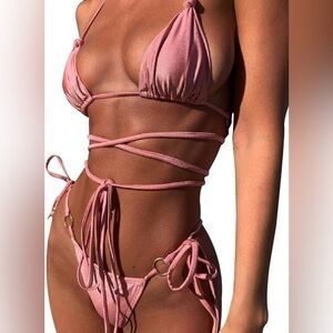 Criss Cross Wrap Micro Bikini 2 Piece Lace Up String Thong Swimsuit Bathing Suit